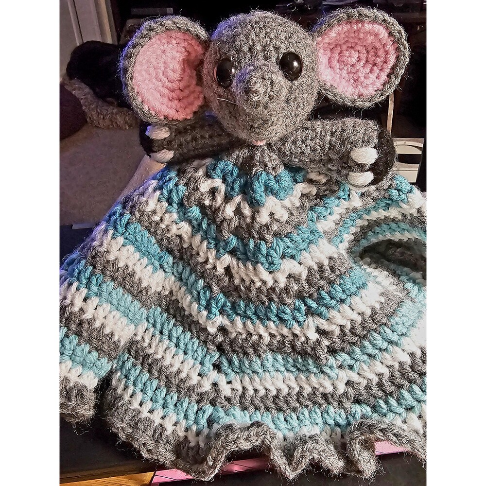 Handmade Crochet Elephant Lovey Gray Aqua White Lovey - Picture 4 of 4